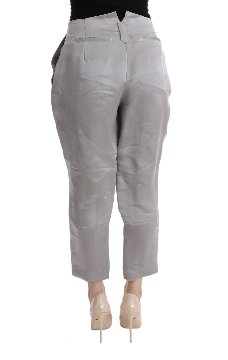 Ermanno Scervino Gray Silk Cropped Casual Pants