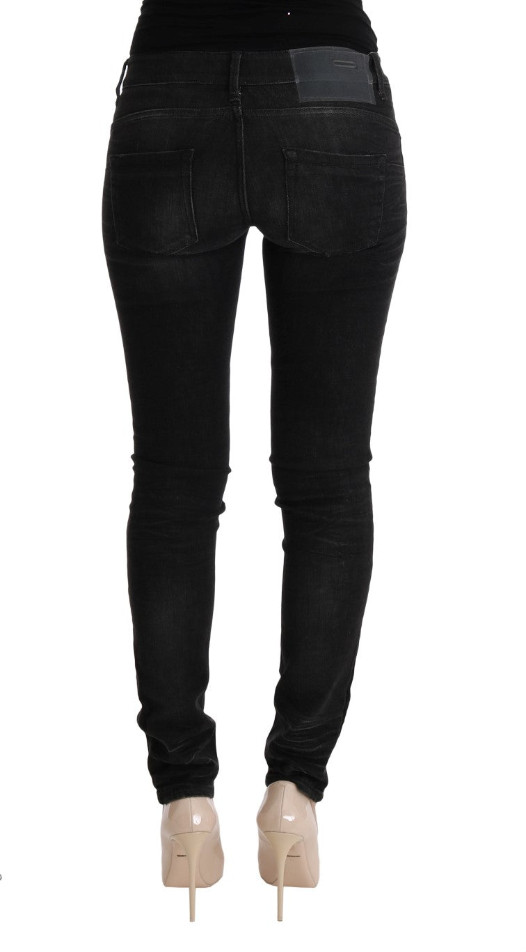 Acht Black Denim Cotton Bottoms Slim Fit Jeans