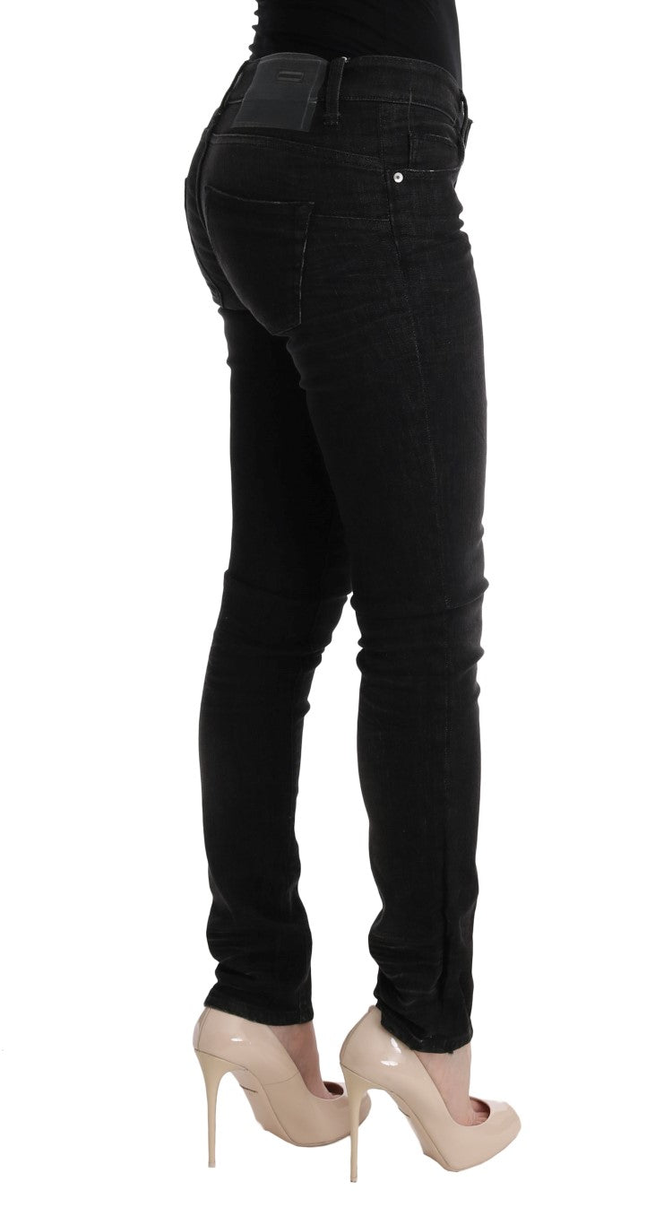 Acht Black Denim Cotton Bottoms Slim Fit Jeans