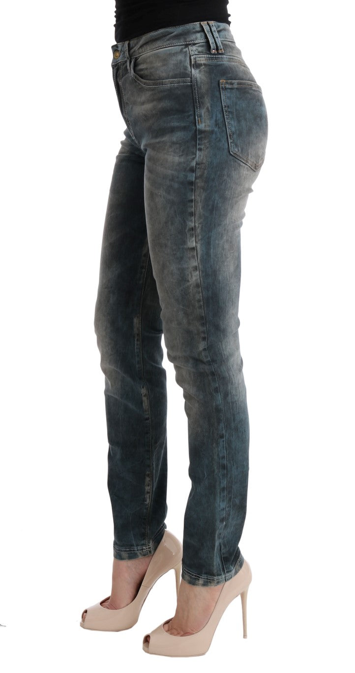 Cavalli Blue Wash Cotton Blend Slim Fit Jeans