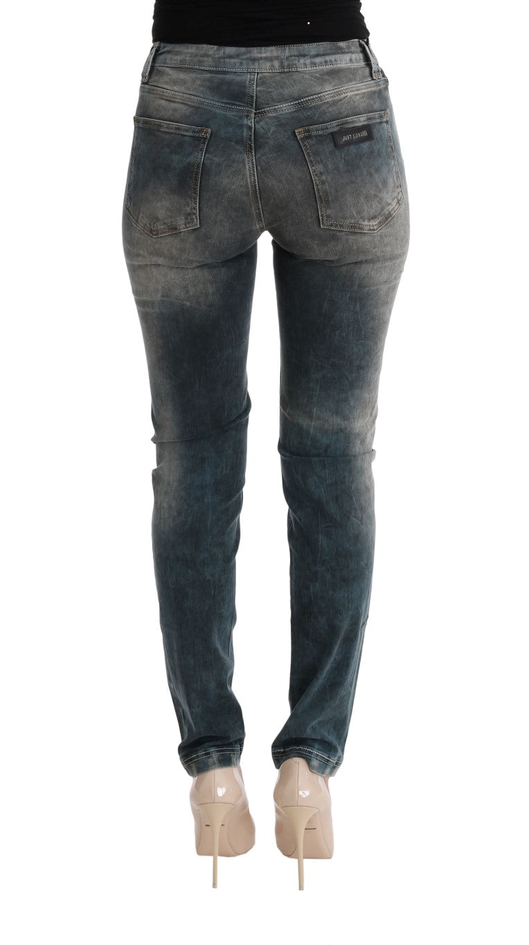 Cavalli Blue Wash Cotton Blend Slim Fit Jeans