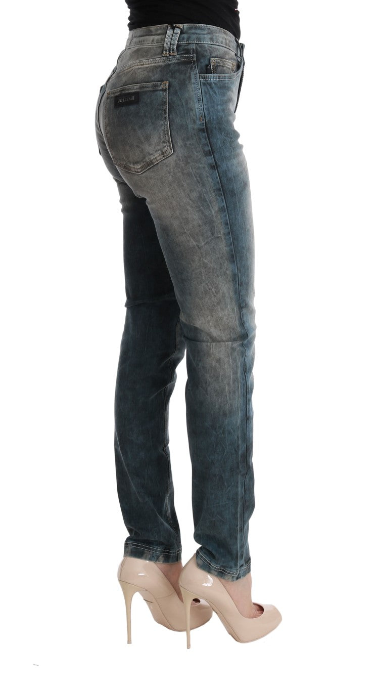 Cavalli Blue Wash Cotton Blend Slim Fit Jeans