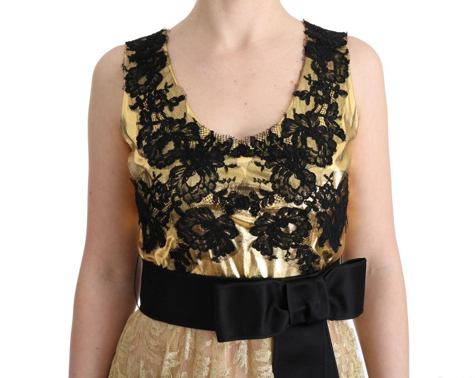 Dolce & Gabbana Gold Black Floral Lace Dress