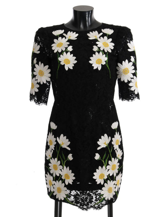 Dolce & Gabbana Black Floral Lace Chamomile Sicily Dress