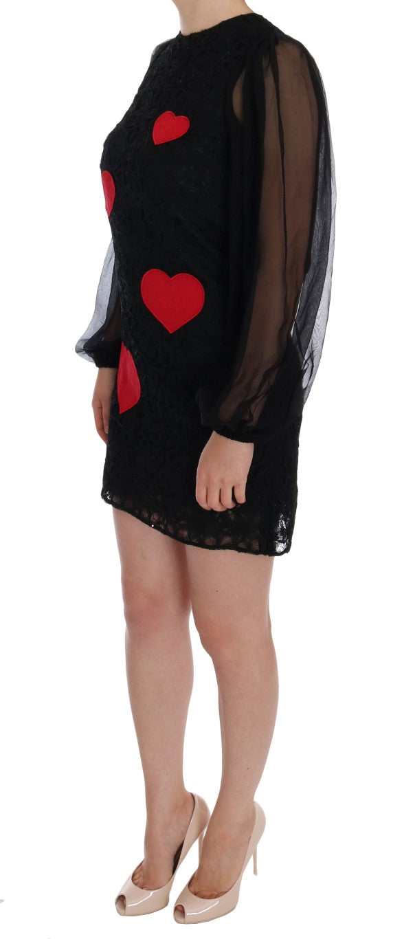 Dolce & Gabbana Black Lace Red Heart Shift Dress