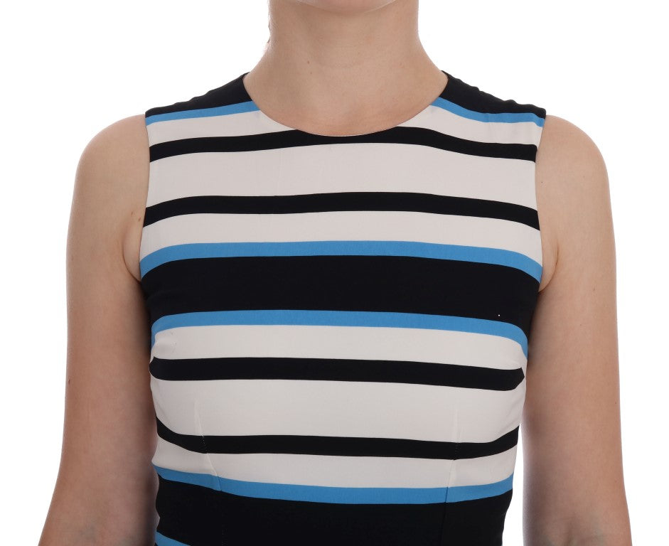 Dolce & Gabbana Blue White Striped Silk Stretch Sheath Dress