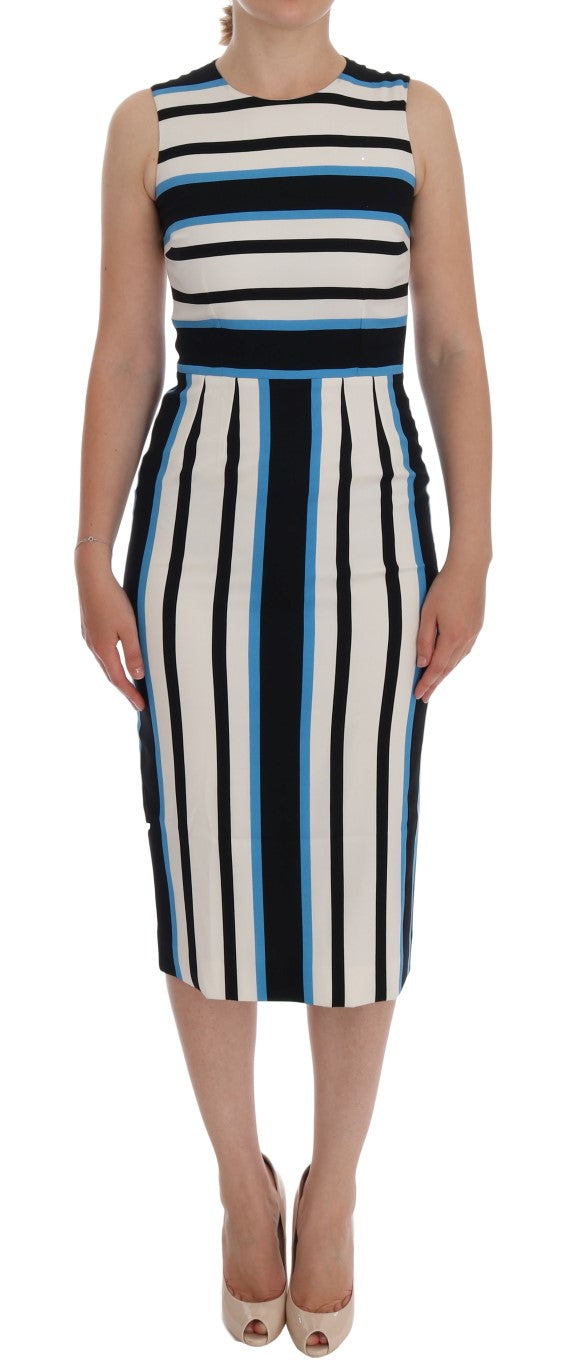 Dolce & Gabbana Blue White Striped Silk Stretch Sheath Dress