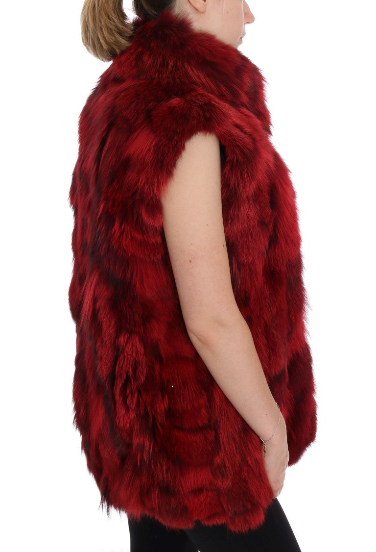 Dolce & Gabbana Red Coyote Fur Sleeveless Coat Jacket