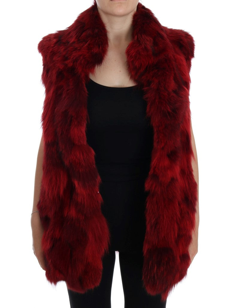 Dolce & Gabbana Red Coyote Fur Sleeveless Coat Jacket