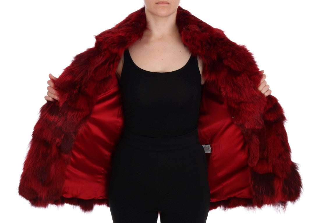 Dolce & Gabbana Red Coyote Fur Sleeveless Coat Jacket