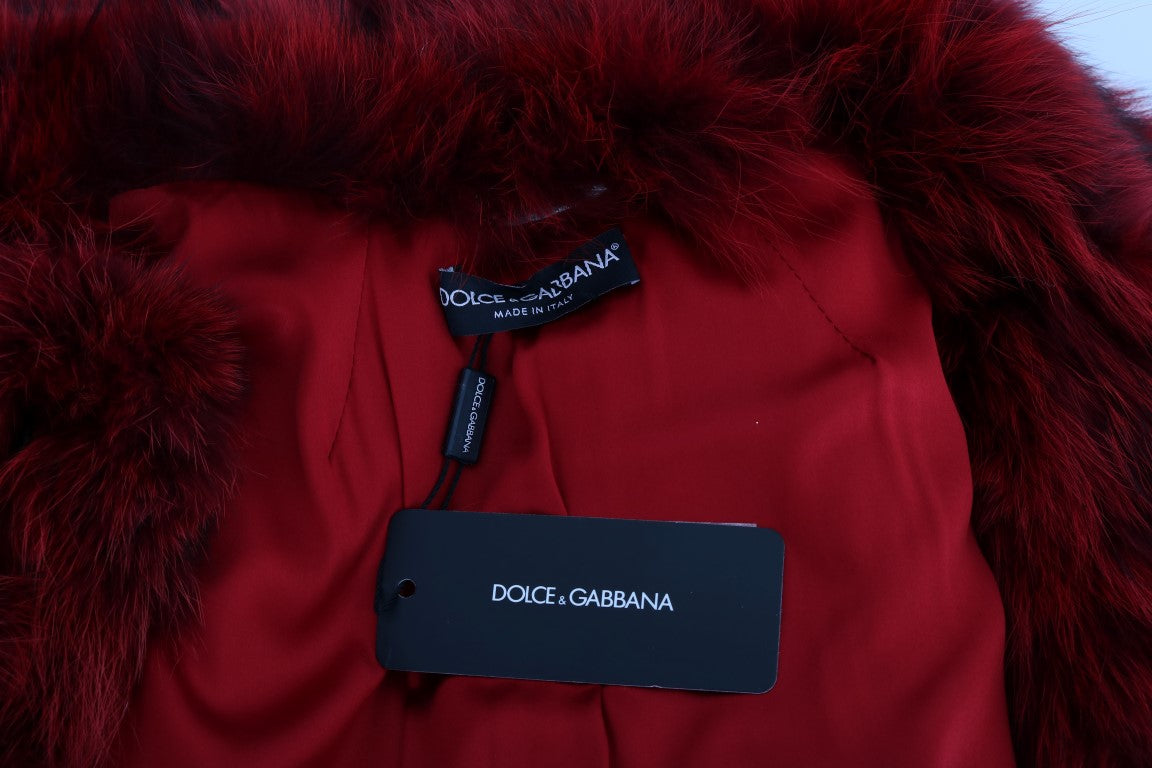 Dolce & Gabbana Red Coyote Fur Sleeveless Coat Jacket