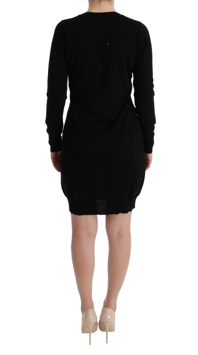 MARGHI LO' Black Wool Long Sleeve Shift Dress