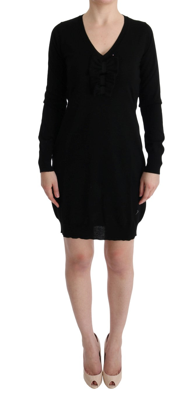 MARGHI LO' Black Wool Long Sleeve Shift Dress