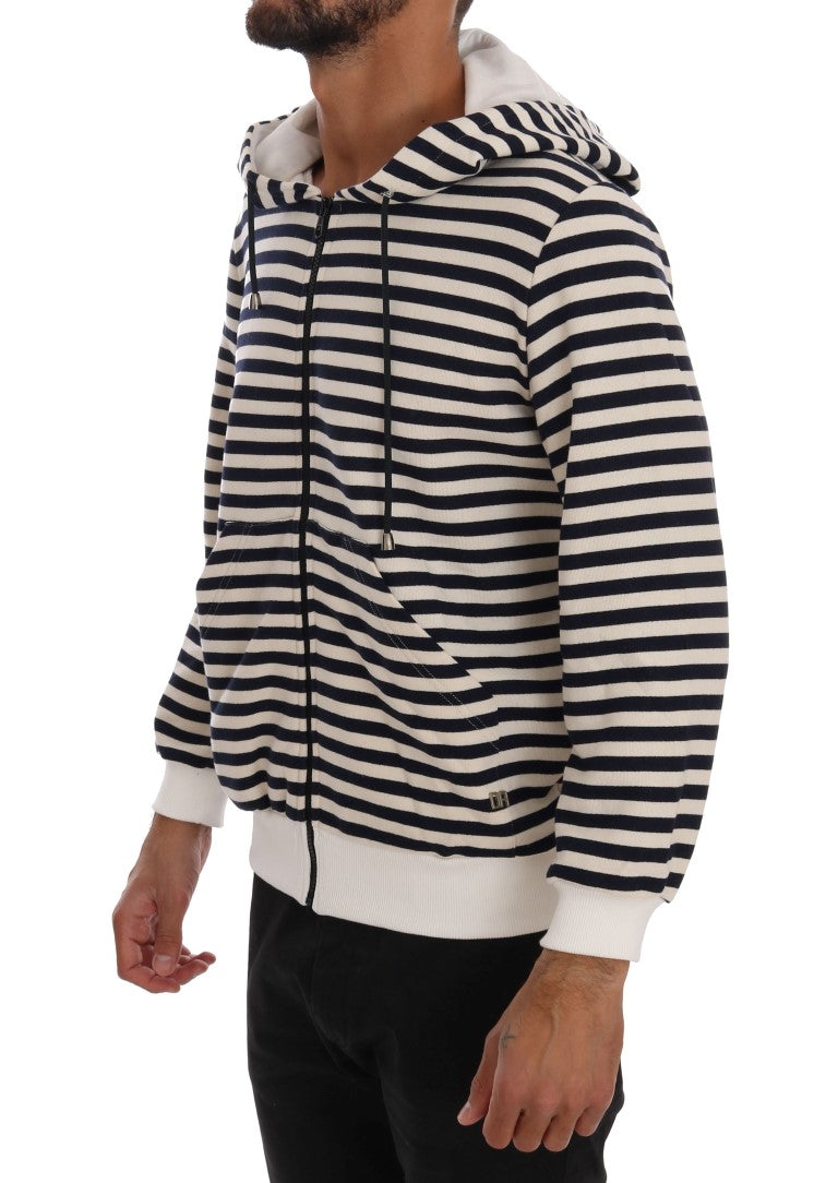 Daniele Alessandrini Blue White Striped Hooded Cotton Sweater