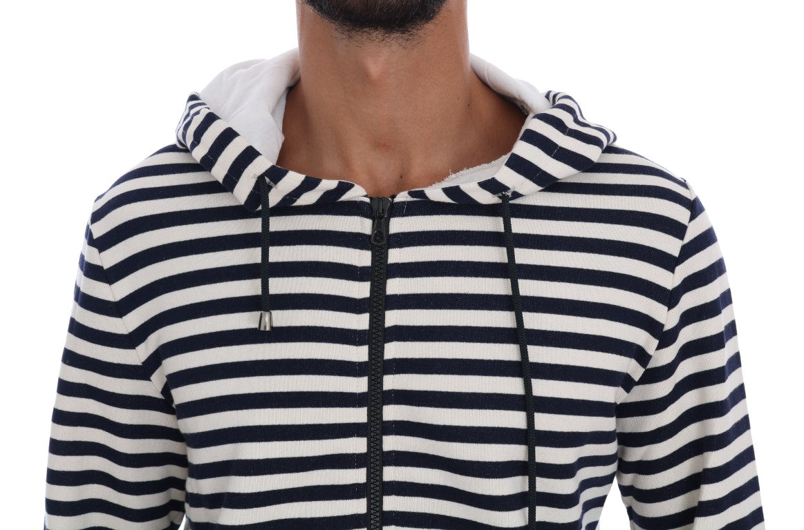 Daniele Alessandrini Blue White Striped Hooded Cotton Sweater