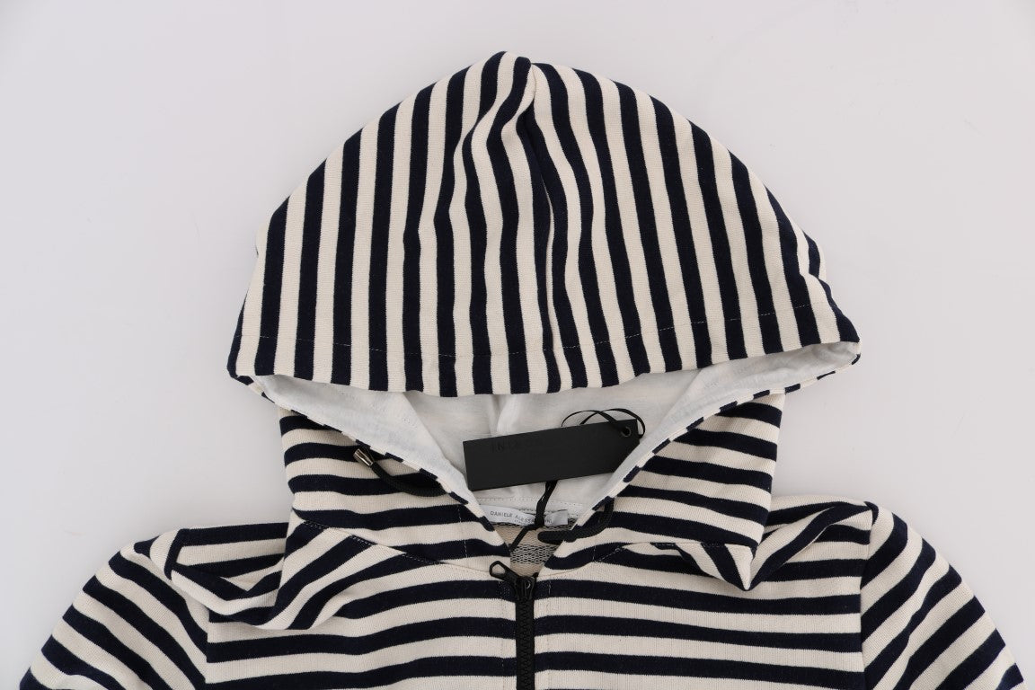 Daniele Alessandrini Blue White Striped Hooded Cotton Sweater