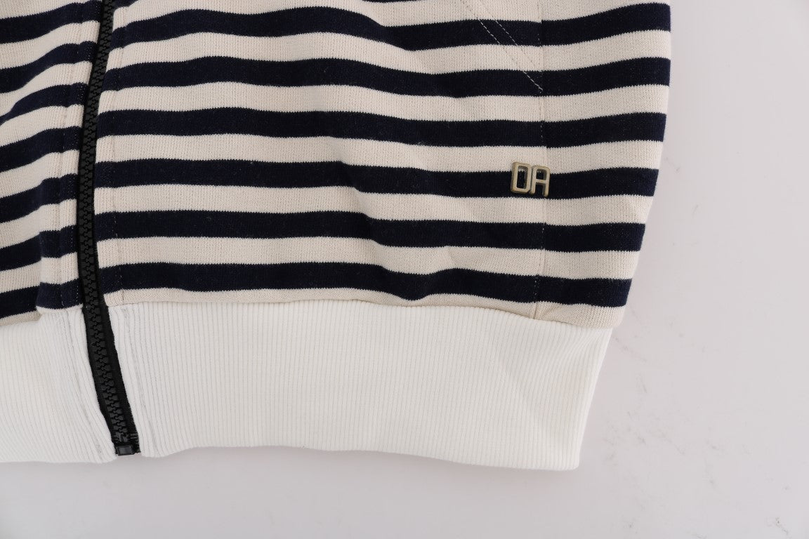 Daniele Alessandrini Blue White Striped Hooded Cotton Sweater