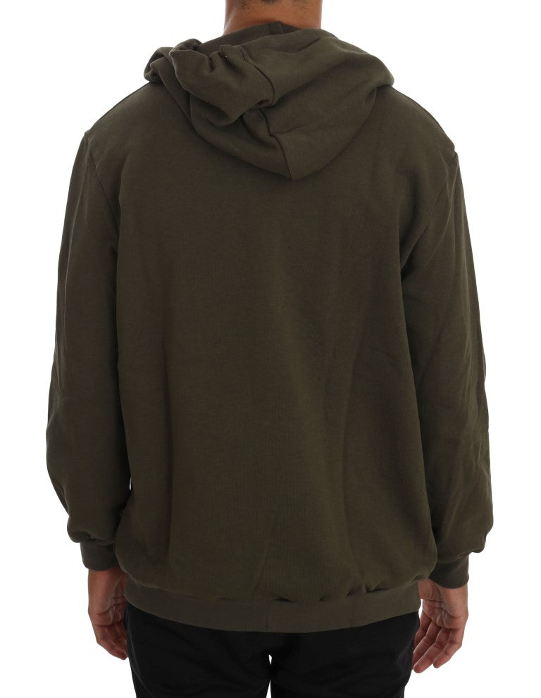 Daniele Alessandrini Green Full Zipper Hodded Cotton Sweater