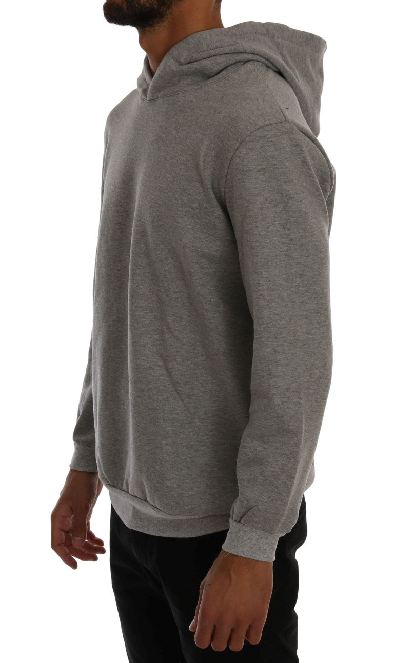 Daniele Alessandrini Gray Pullover Hodded Cotton Sweater