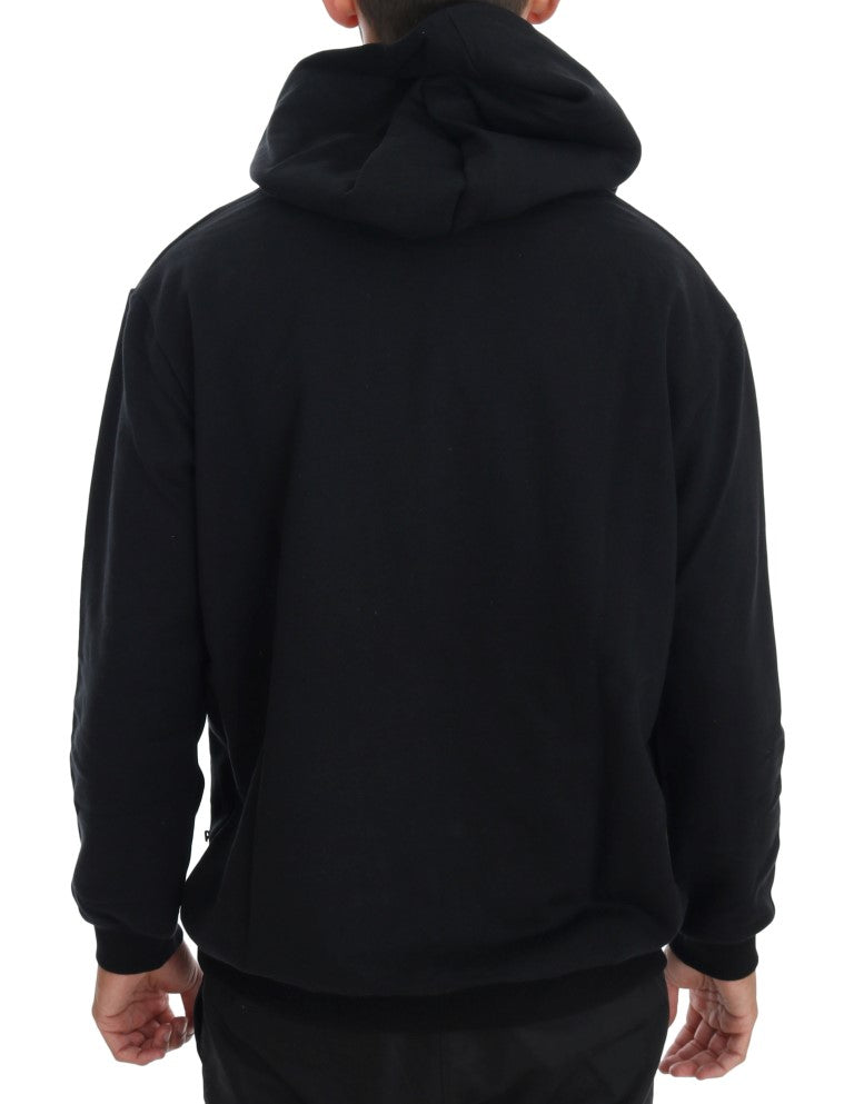 Daniele Alessandrini Black Gym Casual Hooded Cotton Sweater