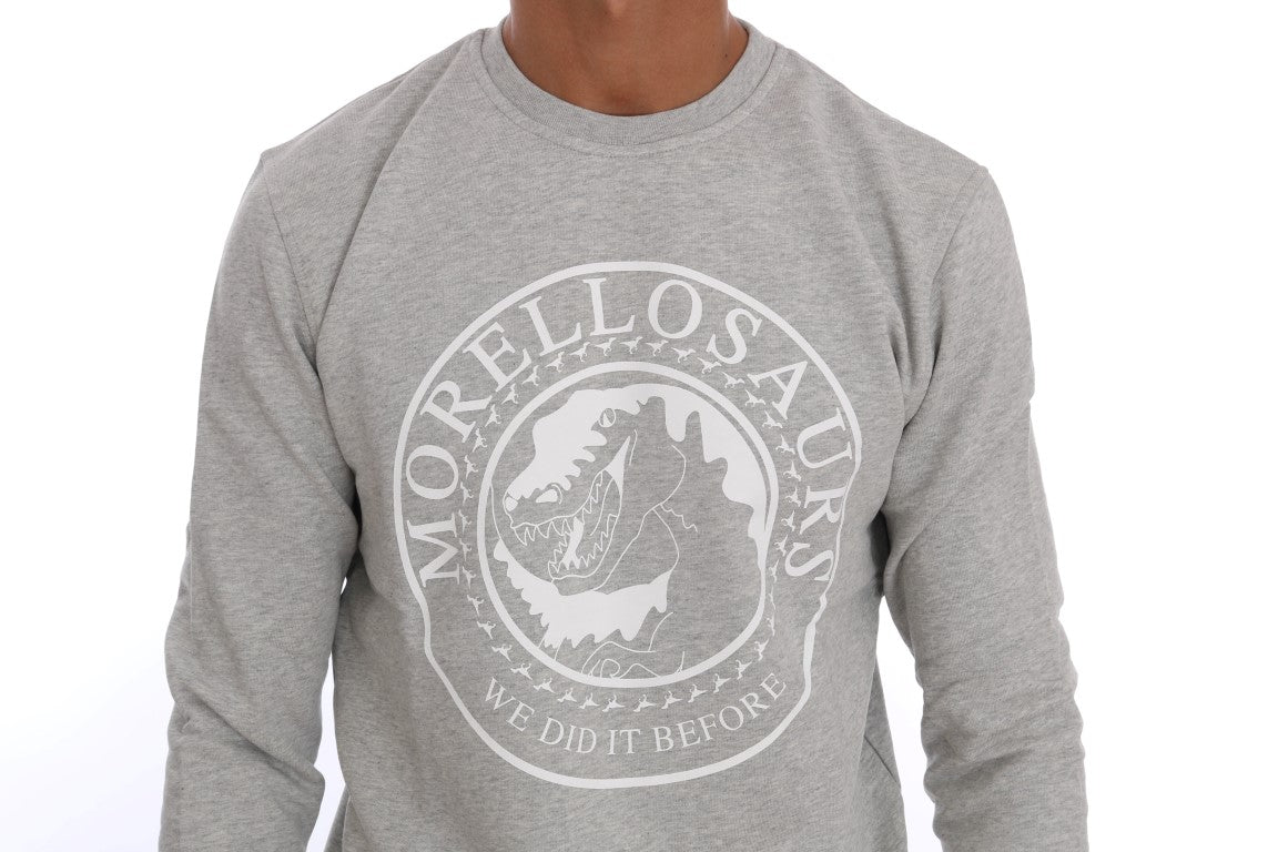 Frankie Morello Gray Cotton Crewneck Pullover Sweater