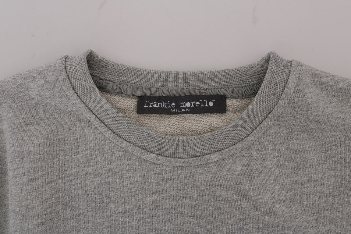 Frankie Morello Gray Cotton Crewneck Pullover Sweater