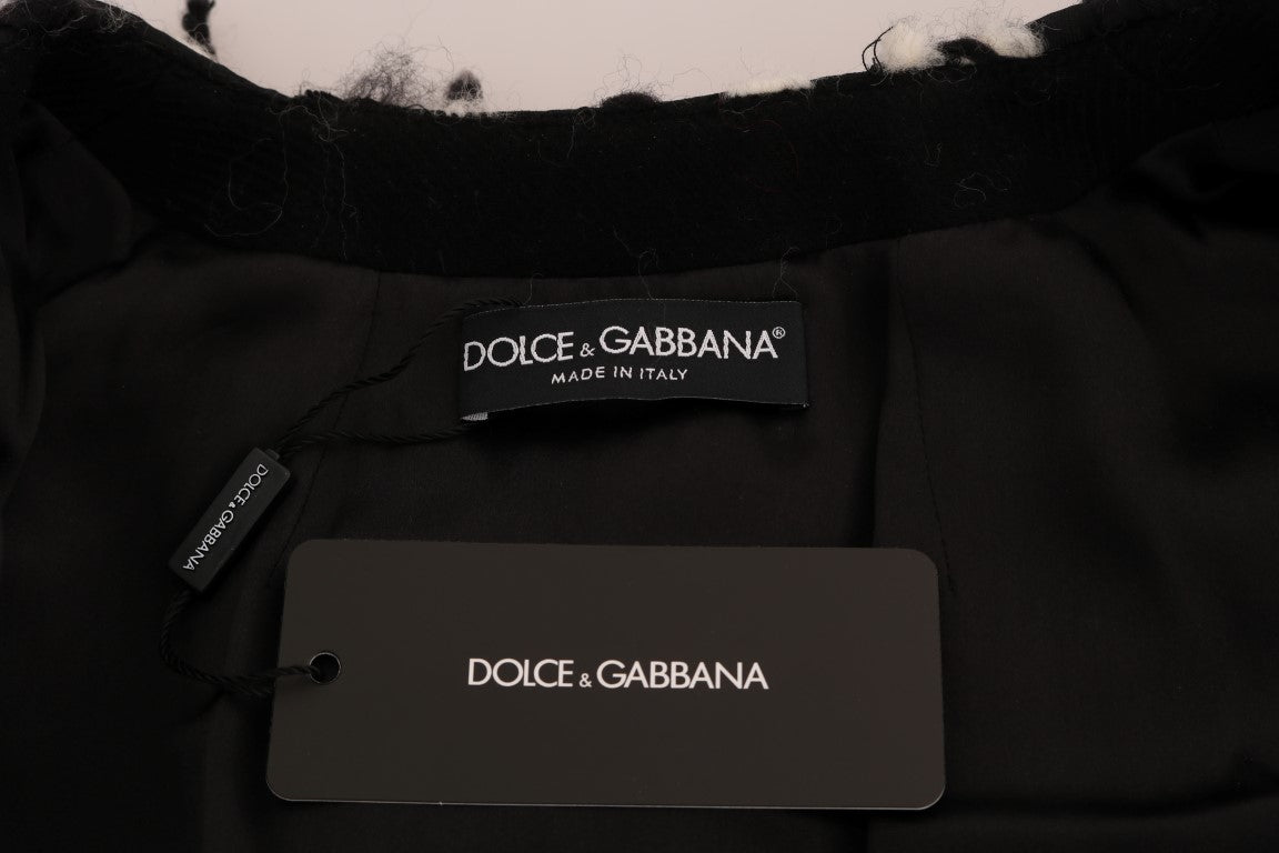 Dolce & Gabbana Black White Fringes Coat Wool Coat