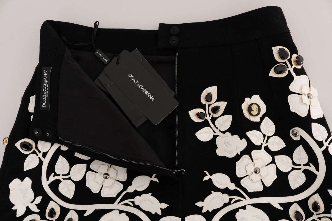 Dolce & Gabbana Black Crystal Floral Pencil Skirt