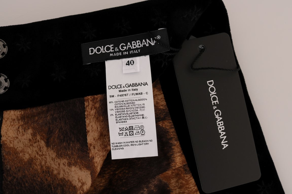 Dolce & Gabbana Dark Green Baroque Velvet Pencil Skirt