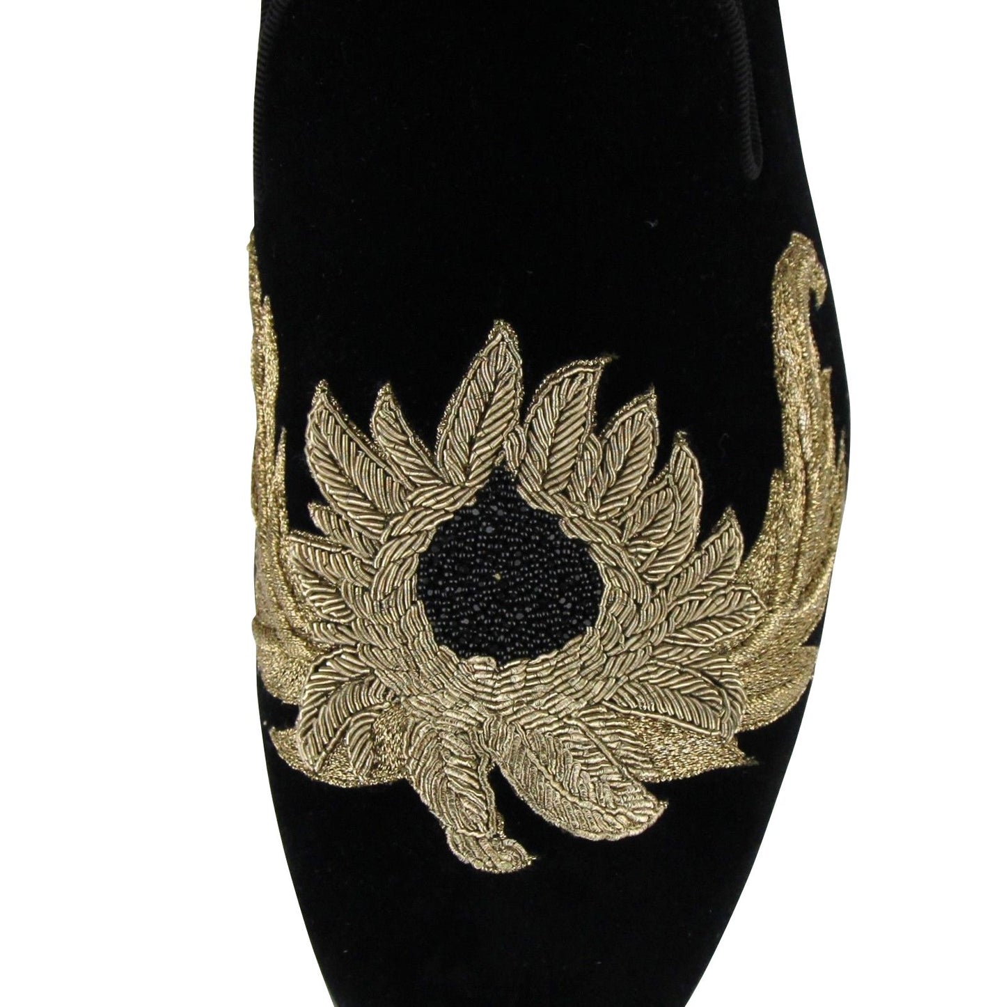 Alexander McQueen Alexander McQueen Men's Gold Embroidered Detail Black Velvet Slip On Shoes