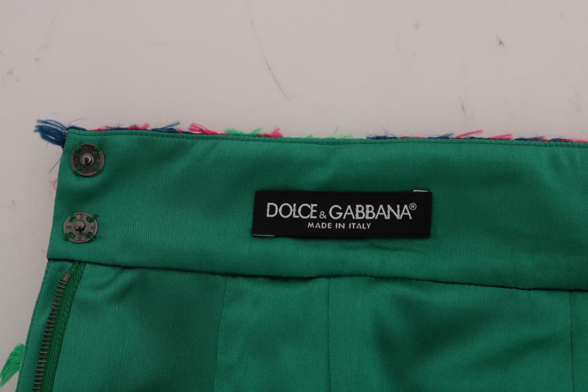 Dolce & Gabbana Pink Green Jacquard Pencil Skirt