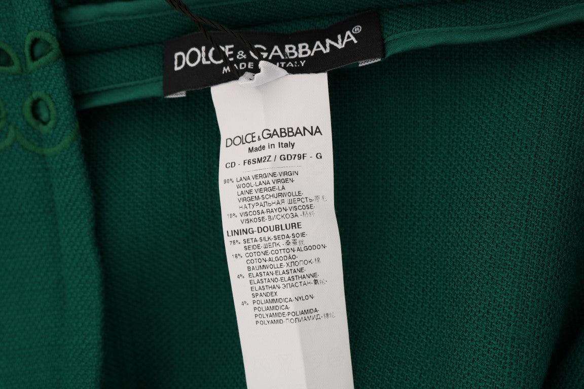 Dolce & Gabbana Green Floral Cutout Silk Wool Dress