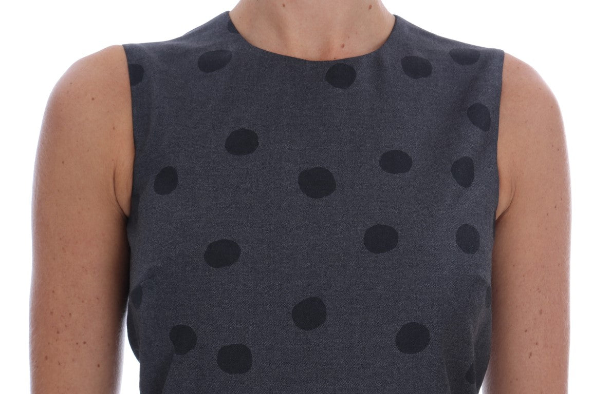 Dolce & Gabbana Gray Polka Dotted Sheath Wool Dress