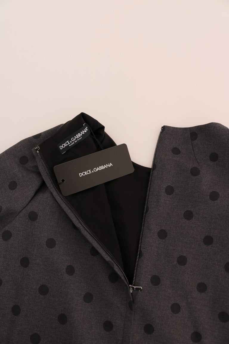 Dolce & Gabbana Gray Polka Dotted Sheath Wool Dress