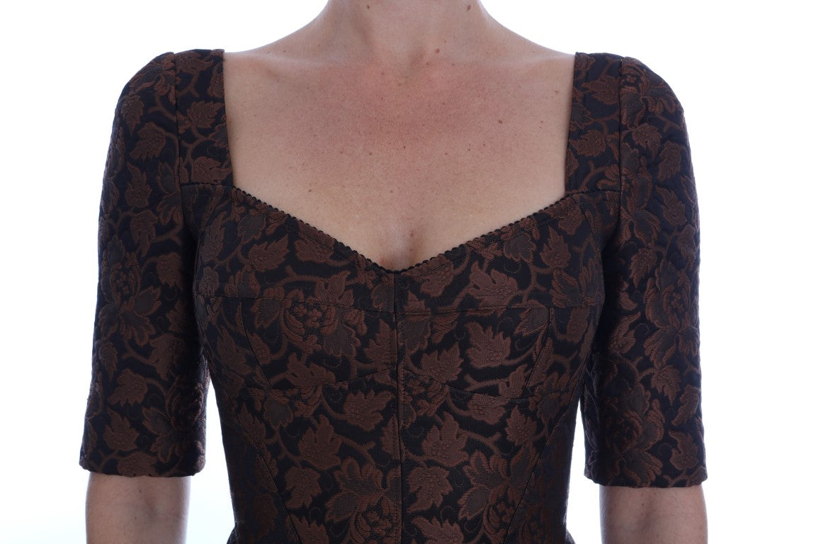 Dolce & Gabbana Black Brown Floral Brocade A-Line Dress