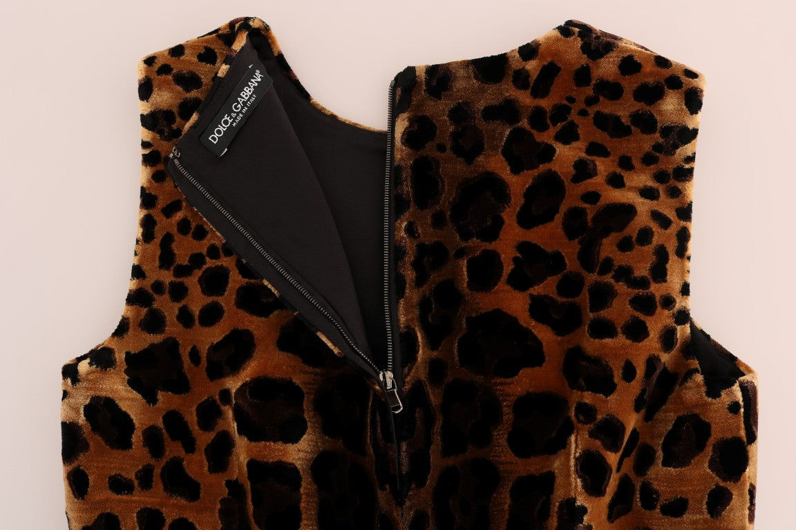 Dolce & Gabbana Brown Leopard Print Silk Sheath Dress