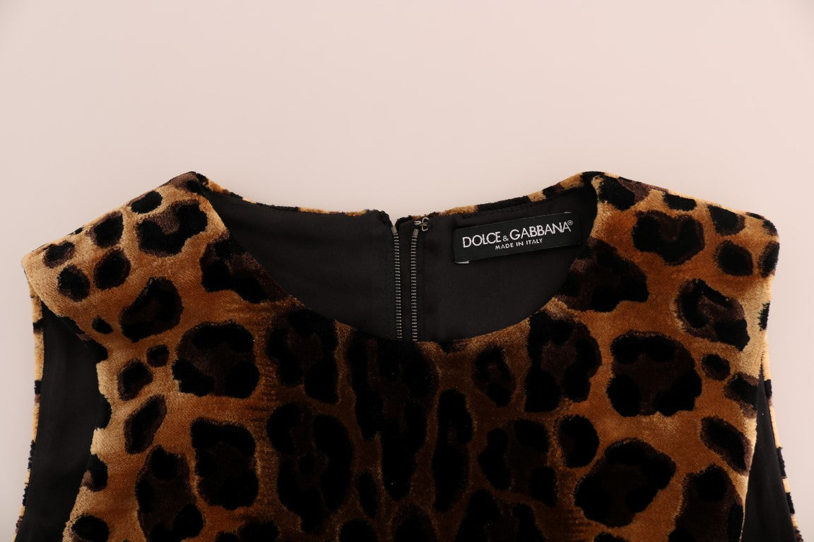 Dolce & Gabbana Brown Leopard Print Silk Sheath Dress