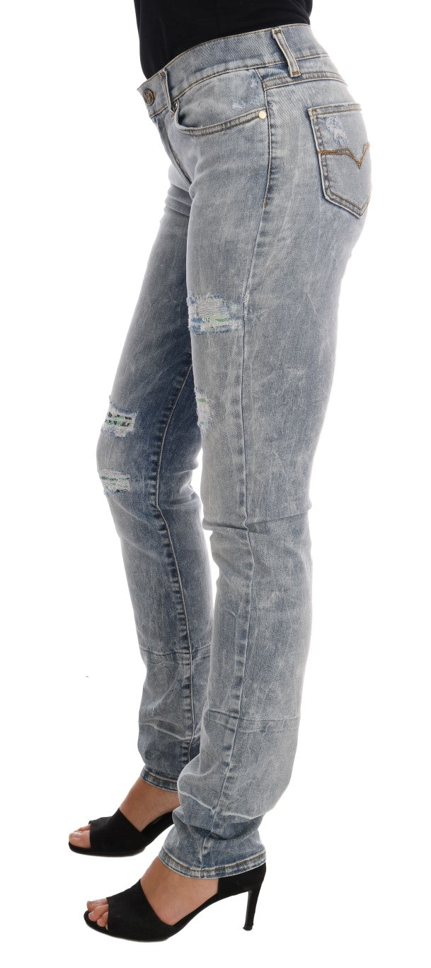 Versace Jeans Blue Wash Torn Stretch Slim Fit Jeans