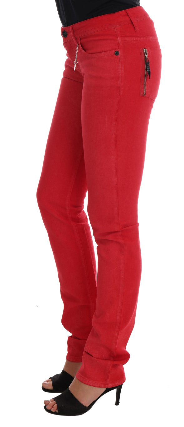 Costume National Red Cotton Stretch Slim Jeans