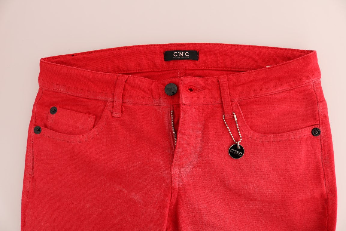 Costume National Red Cotton Stretch Slim Jeans