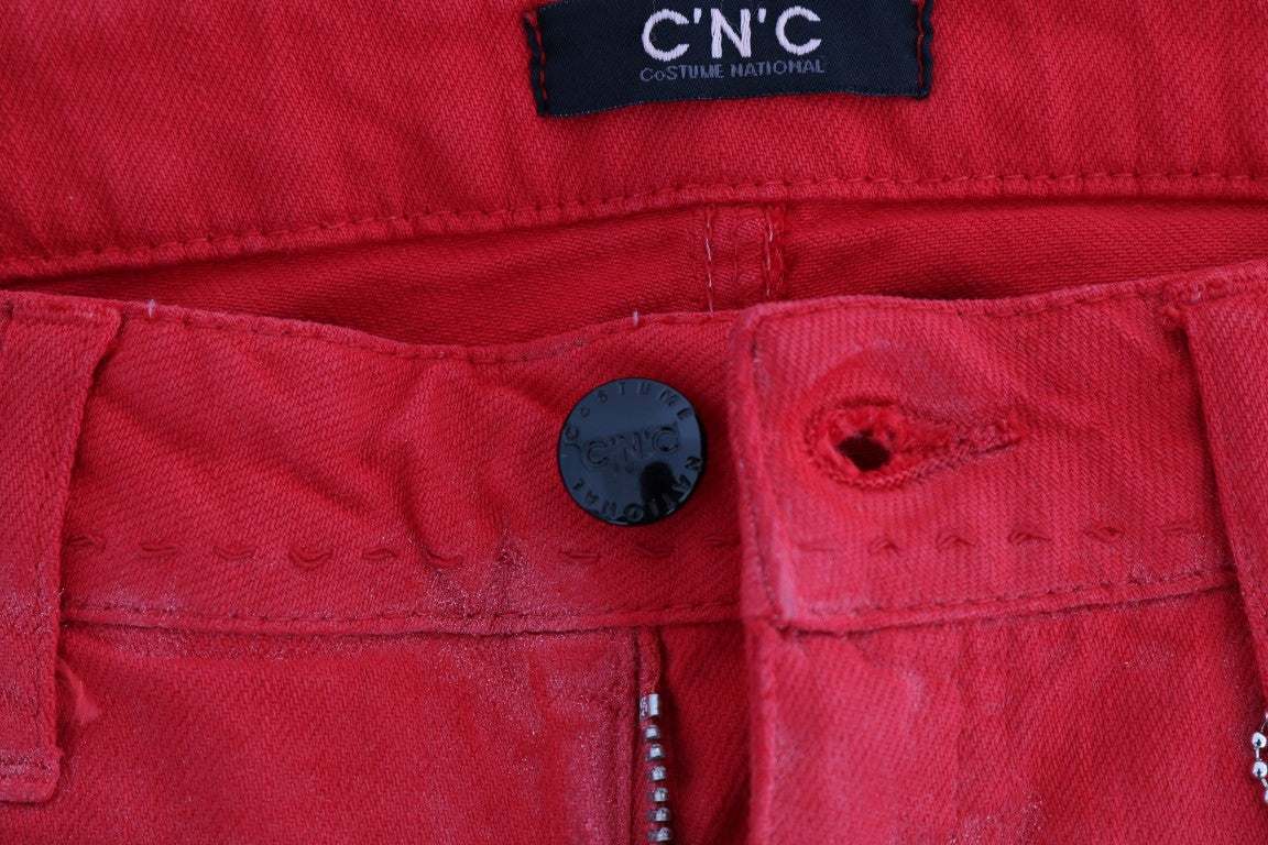 Costume National Red Cotton Stretch Slim Jeans