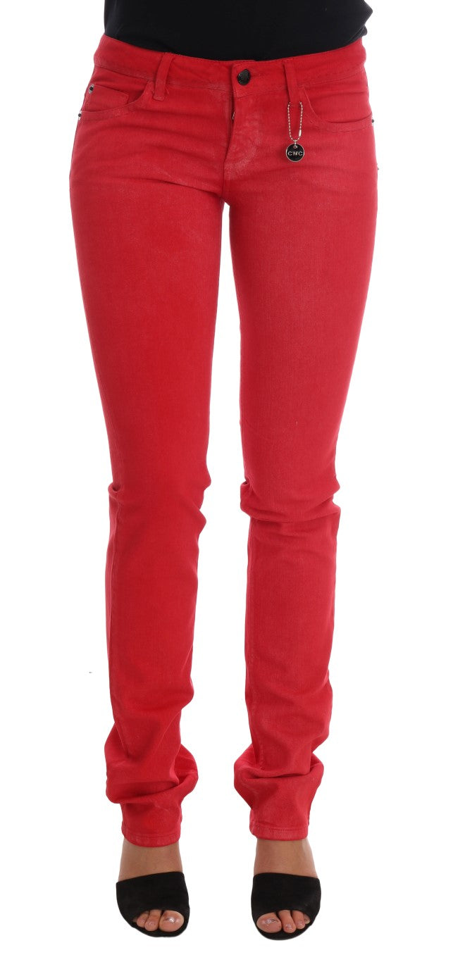 Costume National Red Cotton Stretch Slim Jeans