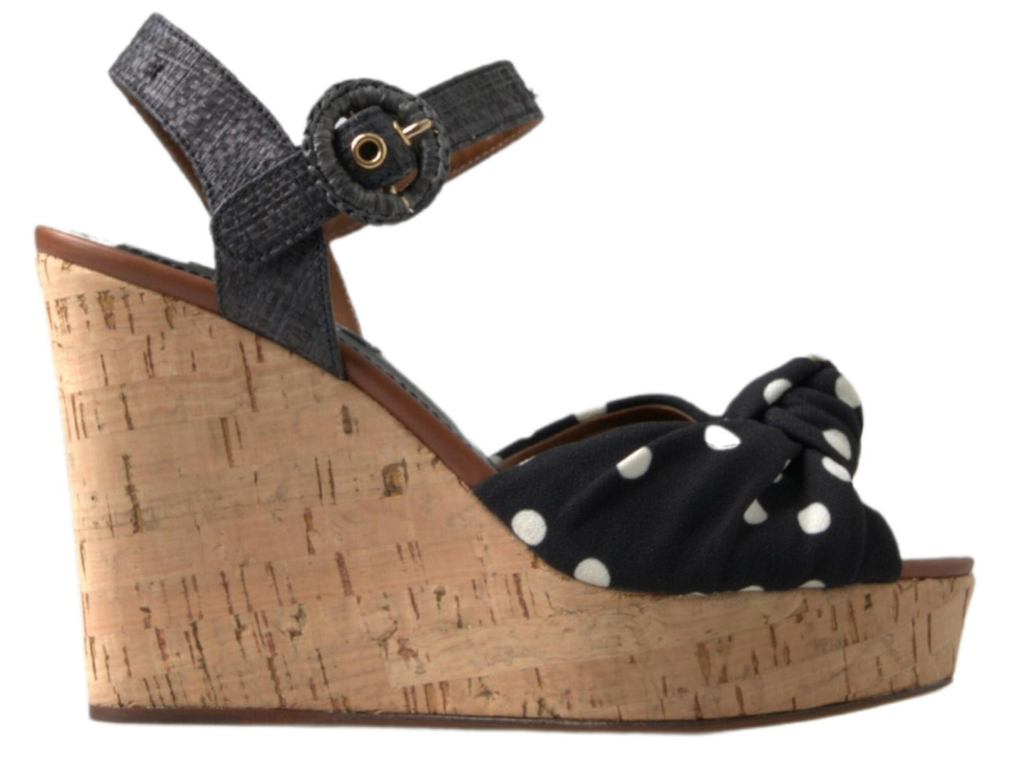 Dolce & Gabbana Black  Wedges Polka Dotted Ankle Strap Shoes Sandals