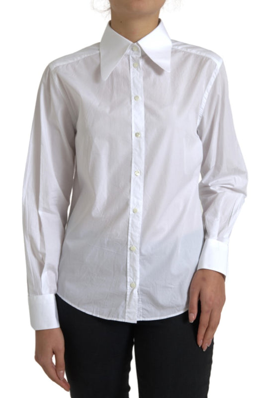 Dolce & Gabbana White Cotton Collared Long Sleeves Shirt Top