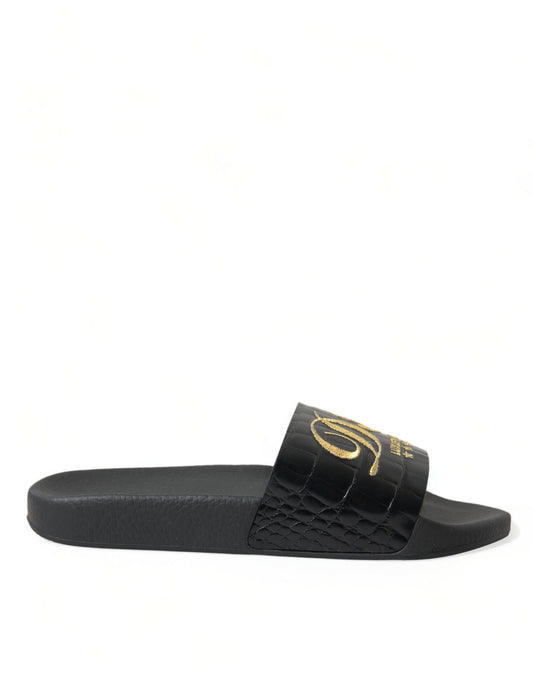 Dolce & Gabbana Black Luxury Hotel Beachwear Sandals Shoes