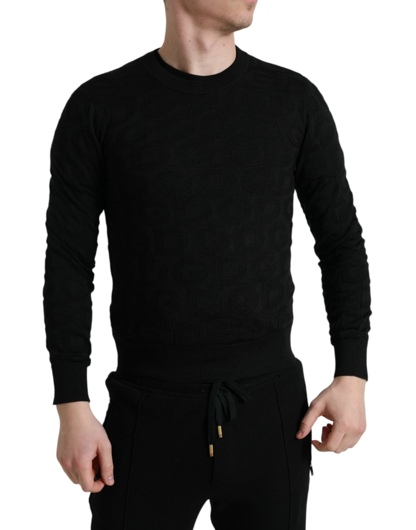 Dolce & Gabbana Black Silk Crew Neck Men Pullover Sweater