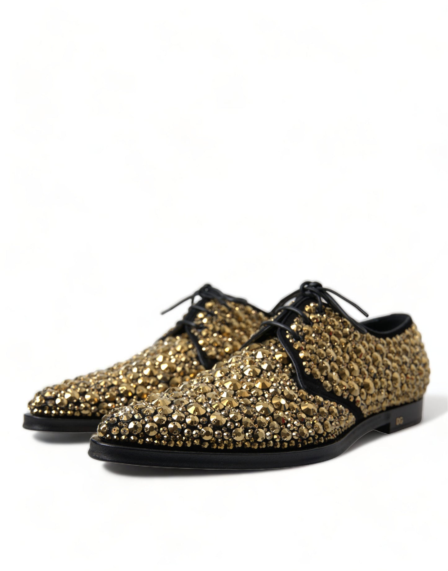 Dolce & Gabbana Black Gold Embellished Derby Dress Shoes