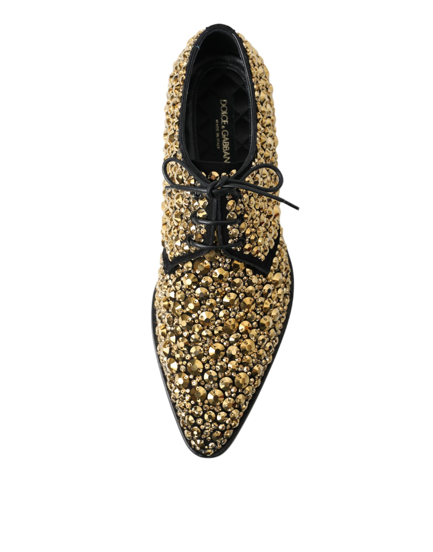 Dolce & Gabbana Black Gold Embellished Derby Dress Shoes