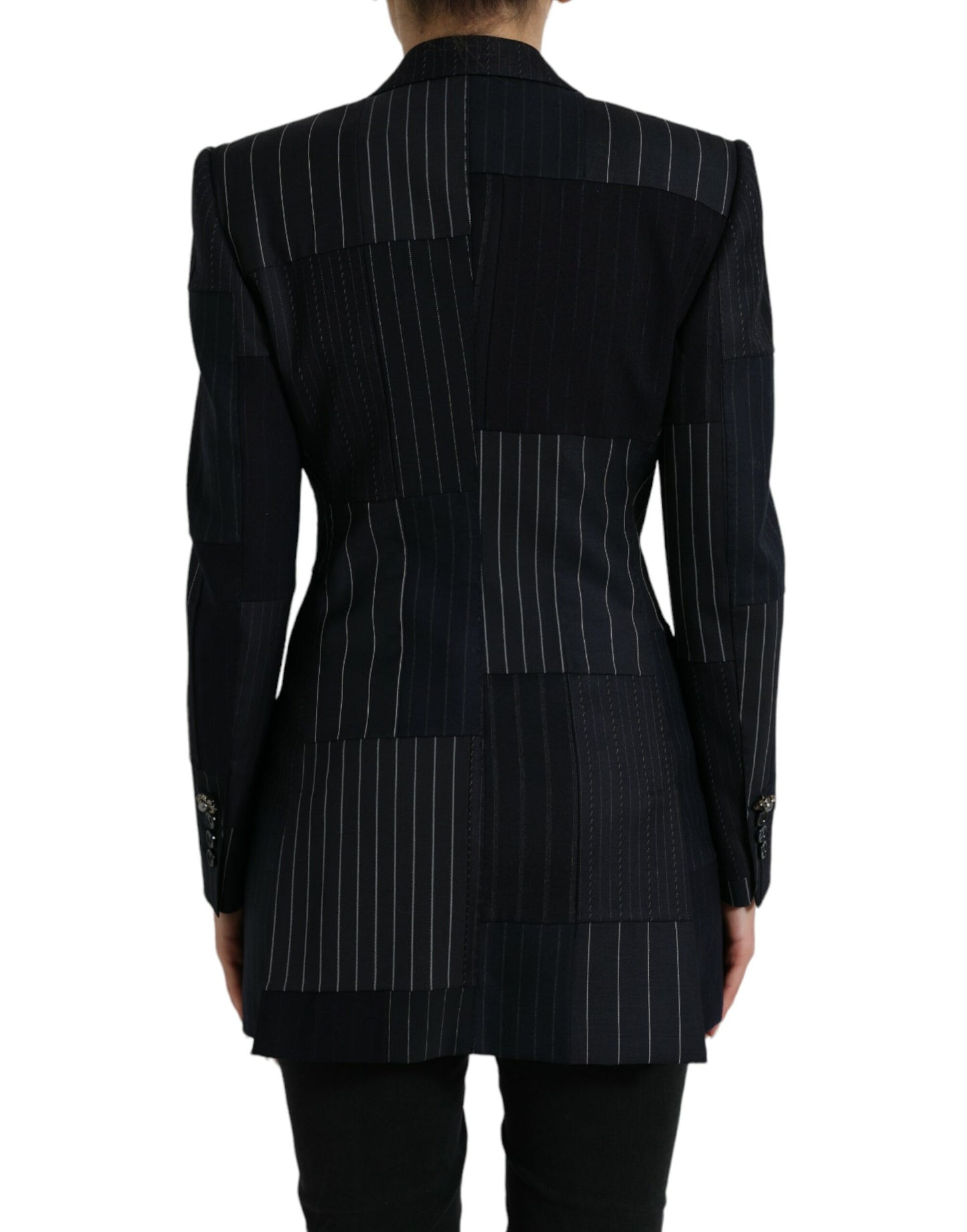 Dolce & Gabbana Black Striped Wool DoubleBreasted Coat Jacket