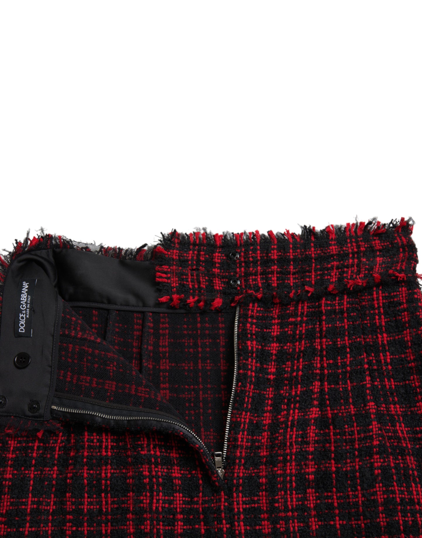 Dolce & Gabbana Black Red Cotton High Waist Tartan Tweed Mini Skirt